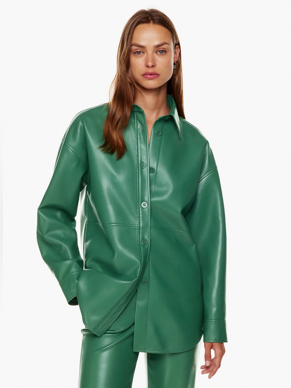 Aritzia Babaton Pelli Vegan Leather Shirt Jacket Green Size S